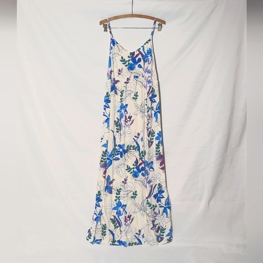 Isabel Maternity Maxi Dress, White Tropical Blue & Purple Florals 💠🪻🌿